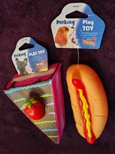 Pet King Squeeze Strawberry Cake, Hot Dog Shape Dog Toy Squeaker Chewing Toy Lot