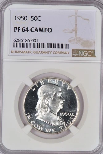 1950 Franklin Half Dollar Proof NGC PF 64 CAMEO PR 64 CAM Frosty Silver Coin 50C