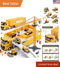 Deluxe Construction Toy Set with Crane, Trucks Lights - Perfect Gift for Kids