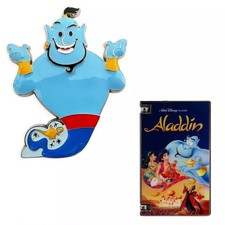 Juego de 2 prendedores VHS Aladdin de los parques de la tienda Disney lanzamiento limitado NUEVO