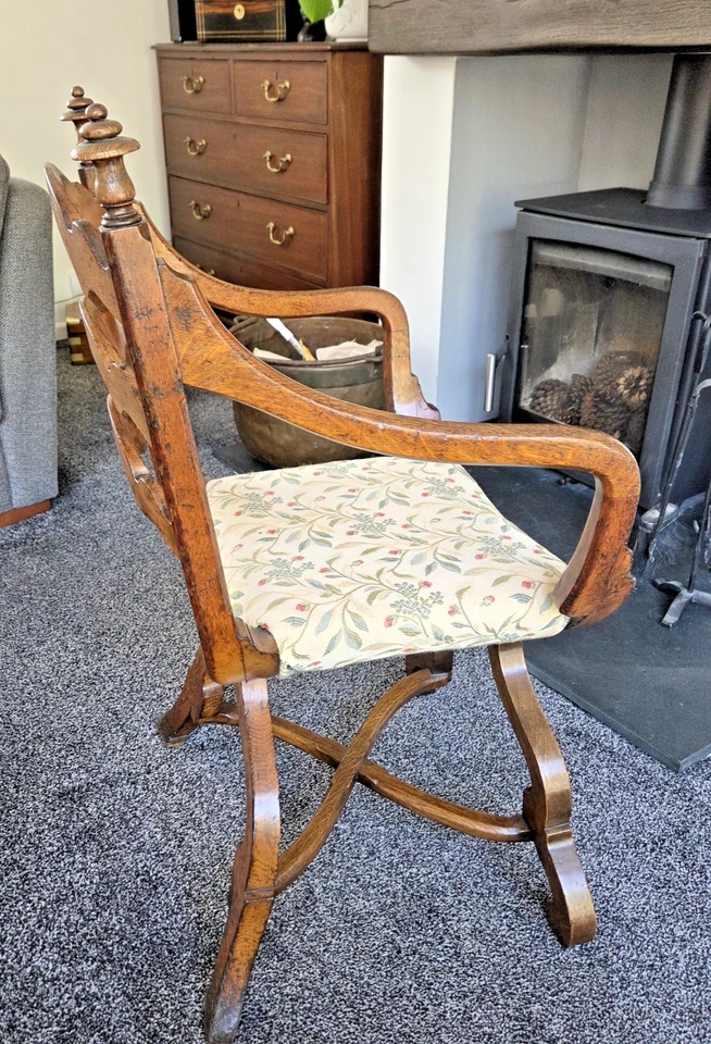 Silla trono rara antigua Gillows of Lancaster, respaldo escalera roble Foto 3 de 4