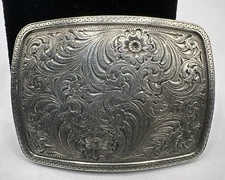 Gist Sterling Silver Filigree Floral Design Square Belt Buckle 69.07g