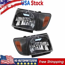 Pair Black Headlights Corner Lights Fit For 1998-2000 Toyota Tacoma 2wd