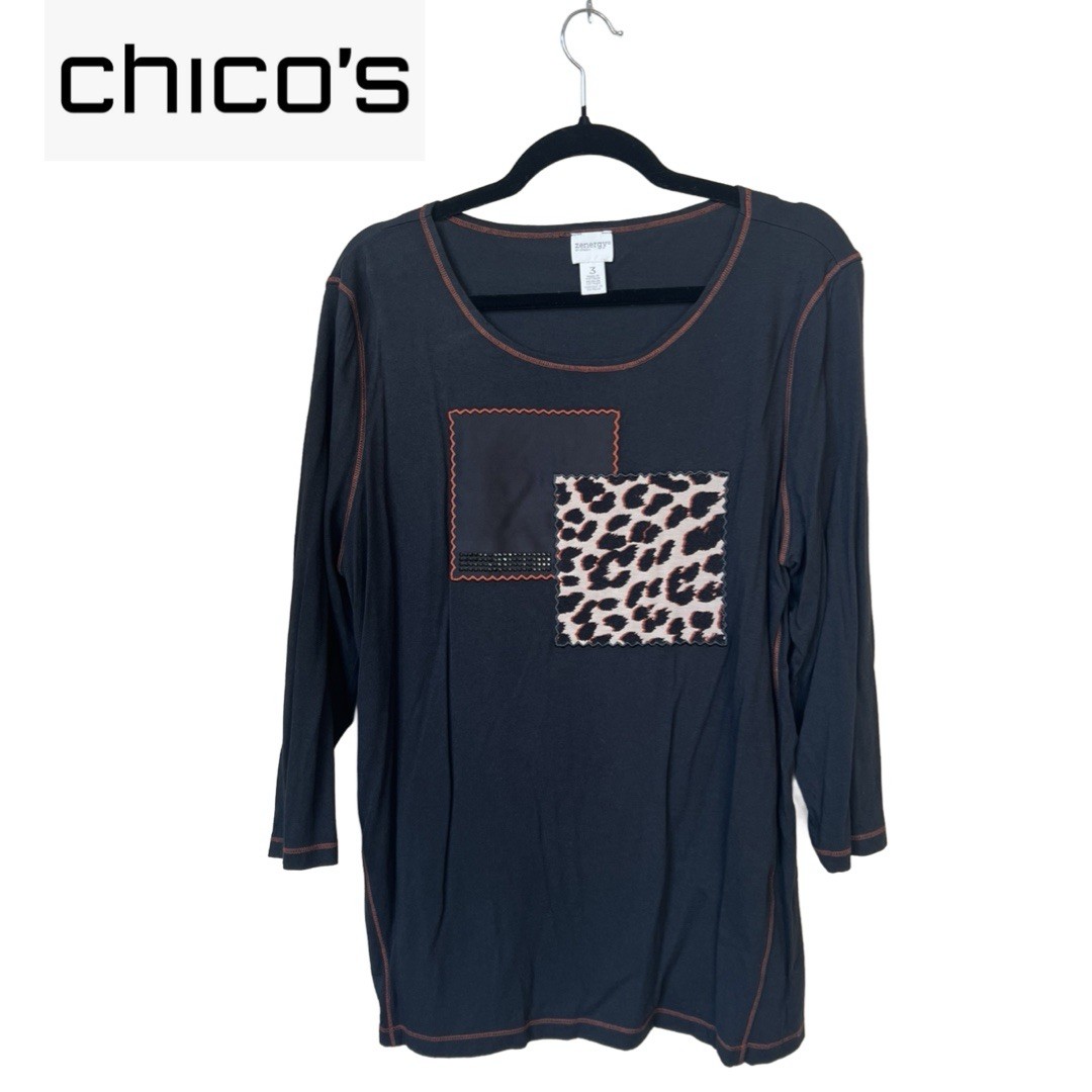 Chico's Black Top with Leopard Patch - image 1