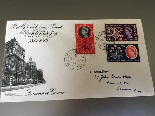 GB STAMPS RARE FIRST DAY COVER 1961 POST OFFICE SAVINGS BANK MORELAND STREET