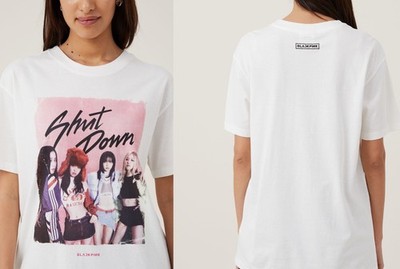 EUC BLACKPINK 'Shut Down' Womens Size Medium White Oversized Graphic T-Shirt