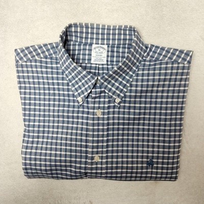 Brooks Brothers Shirt Mens XL Blue Check Button Down Non-Iron Regent OCBD Oxford