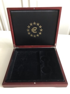 Münzkassette für EURO Sammlung aus Holz massiv mahagoni farbe schwarz Samt