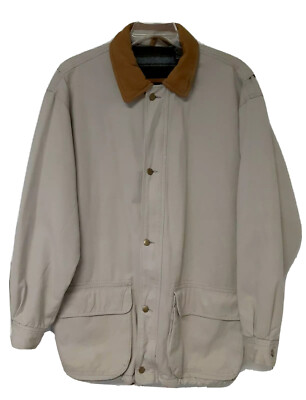 Men's LG Tall CONTEXT Beige Coat Jacket Leather Collar Buckles Button/Zip Lining