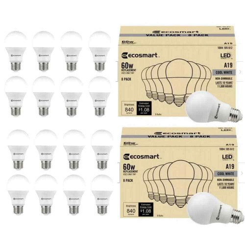 LED Technology 60W A19 Light Bulbs (16-Pack) - Non-Dimmable, Soft White, Clear White
