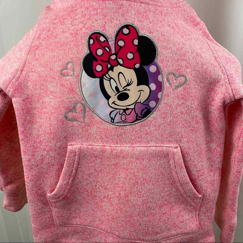 Disney Minnie Mouse Marled Pink Knit Hoodie Sweater Silver Embroidered Hearts 6 - Picture 2 of 8