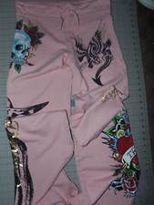 Ed hardy Christian Audigier sweat pants women's large PINK RARE athletic LARG