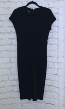 Talbots Sheath Dress Womens 8 Black Cap Sleeve V-Neck Jersey LBD Stretch Career