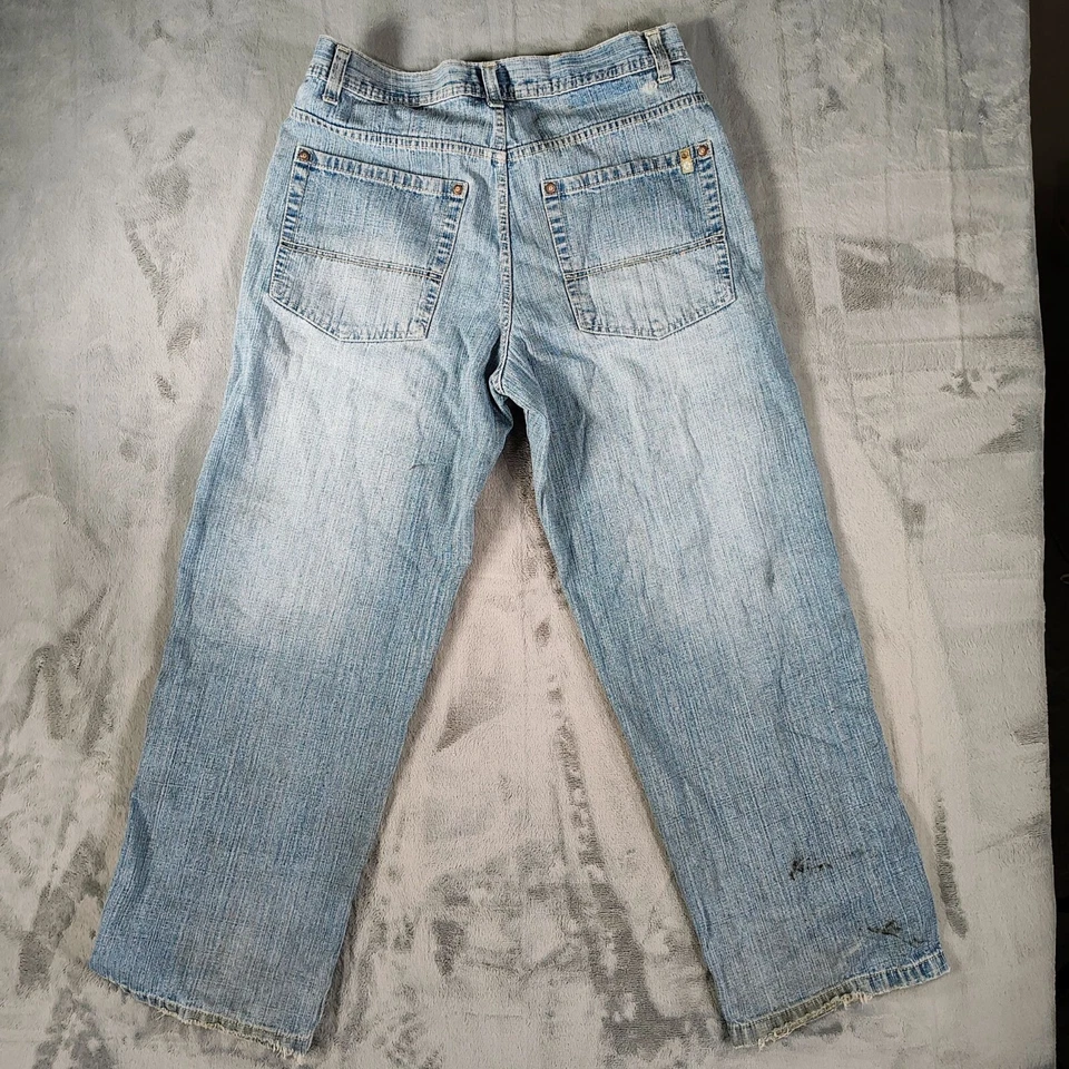 Pantalones de mezclilla desgastados calce relajado con lengüeta dorada Y2K Southpole para hombre (talla 34x30) Foto 2 de 4