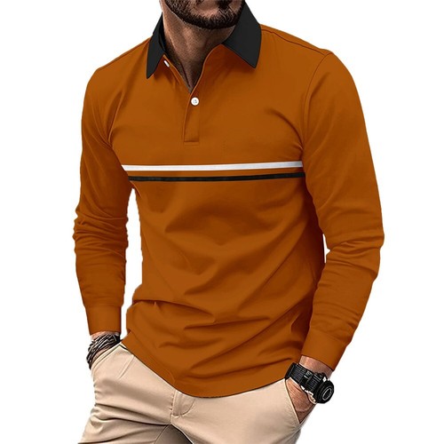 Spring/Autumn Golf Shirt Lapel Button Long Sleeve Men's Casual Sports Blouse Top - Picture 4 of 15