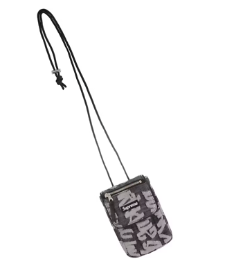 SUPREME SS22 Supreme Fat Tip Jacquard Denim Neck Pouch Black SUPREME SS22 Supreme Fat Tip Jacquard Denim Neck Pouch Black