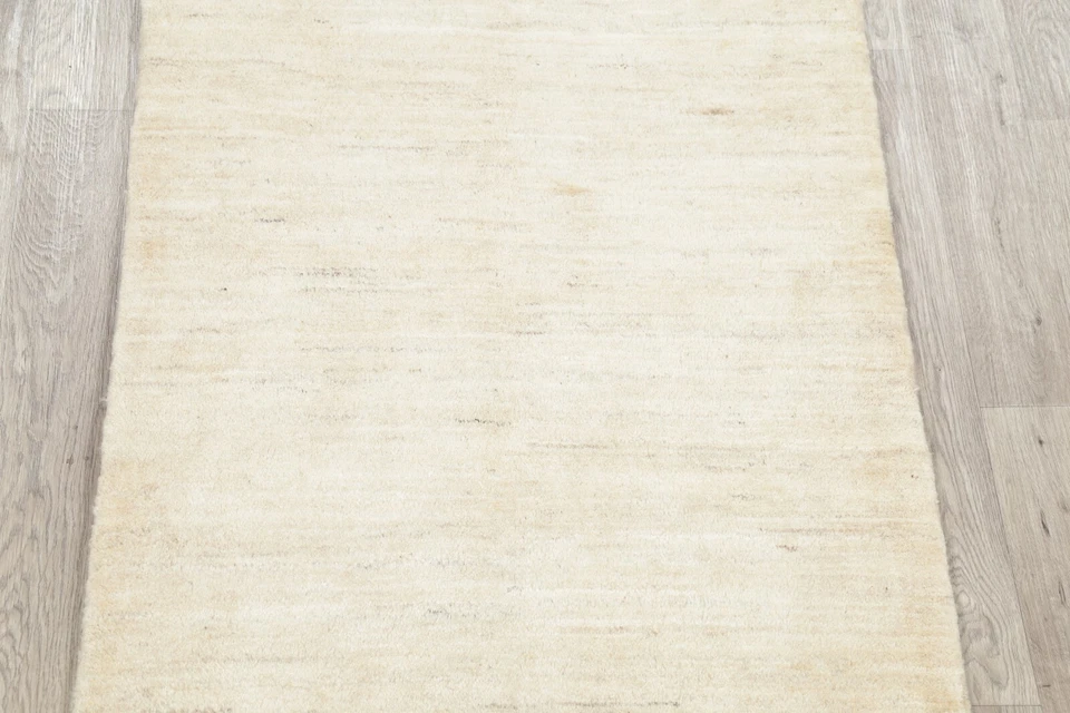 Contemporary Ivory Solid Gabbeh Oriental Area Rug Hand-knotted Wool Carpet 4x5 - Image 3 of 4