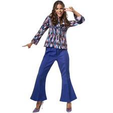 Kostüm Damen Disco Hippie 70er 80er Retro Schlaghose Bluse Fasching Karneval