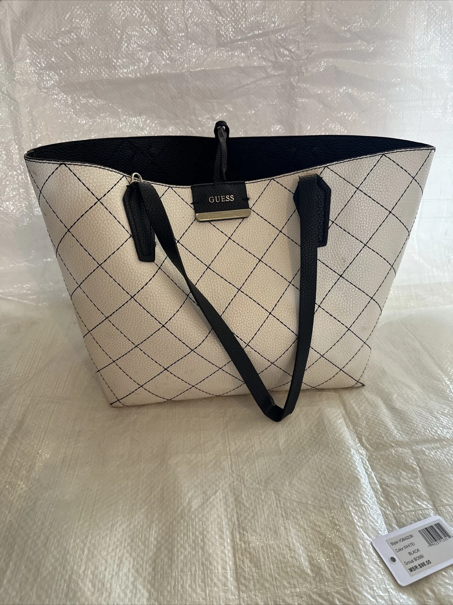 Guess Purse Reversible Black And White Plaid Tote with Removable Inside Bag