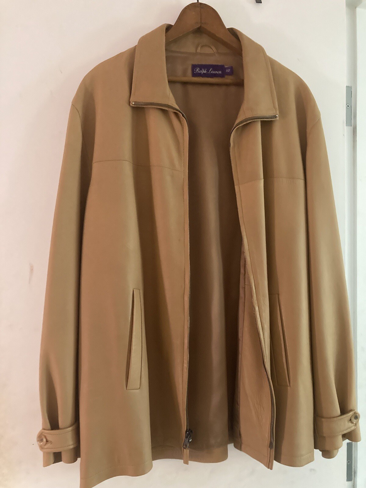 Ralph Lauren Purple Lable Lamb Skin Jacket Camel Zip Rich Really Nice! image 10