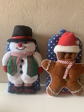 Ritz Snowman Gingerbread Man Vtg Christmas 3D novelty oven mitt pot holder