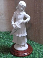 Auro A Belcari Alabaster Lady Young Girl holding umbrella figure sculpture Italy