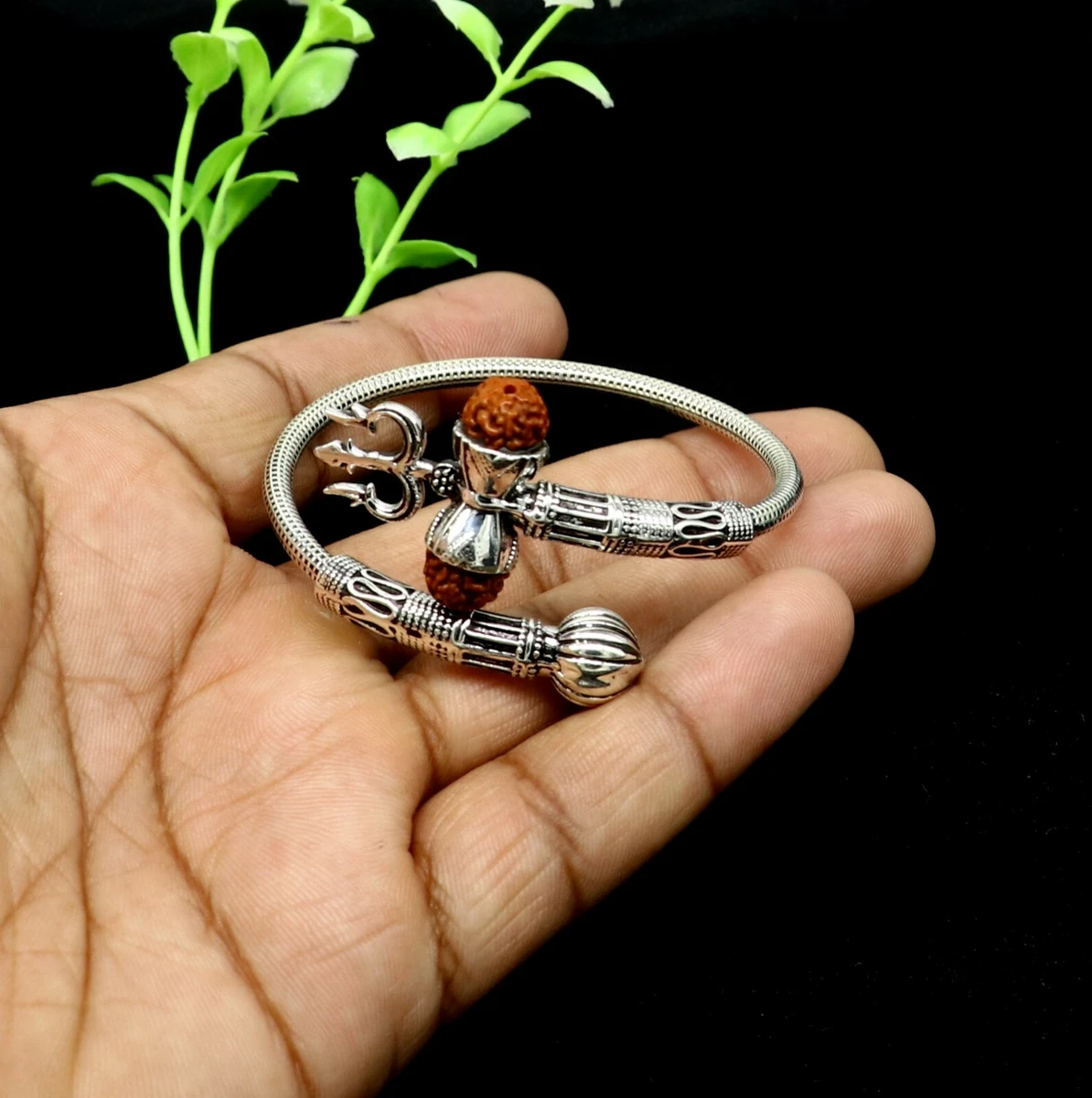 Handmade Sterling silver Lord Shiva Trident Kada Mahakal bracelet, Rudraksh  bracelet, customized babhubali bangle kada giftig jewelry nsk698 | TRIBAL  ORNAMENTS