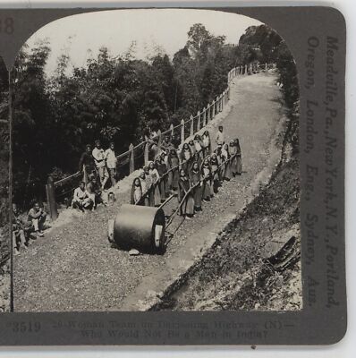 20-Woman Team Highway Workers Darjeeling India Keystone Stereoview c1910