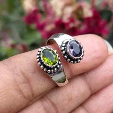 Amethyst Peridot Ring Handmade 925 Sterling Silver Jewelry Birthstone Gift Ring