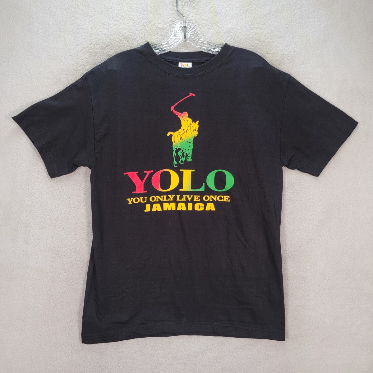 YOLO Bob Marley Polo You Only Live Once Graphic Tee Jamaica Short Sleeve  Men M