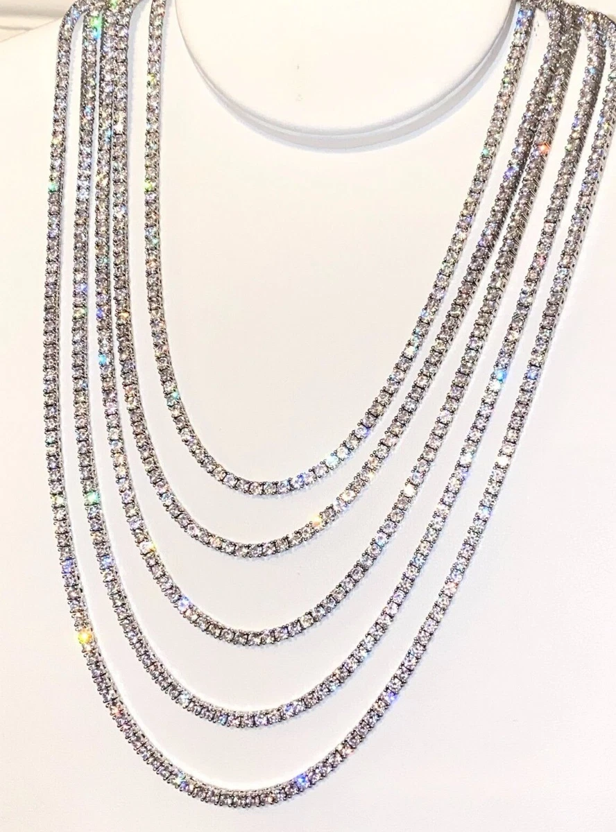 Mens 7ct 3mm Prong Tennis Chain Icy Necklace VVS Clarity Cubic Zirconia Silver