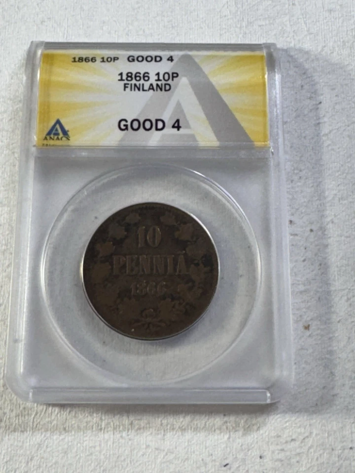 1866 Finland 10 Pennia Graded G 4 by ANACS - Image 4 of 4