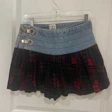 Vintage Zana-Di Denim Plaid Corduroy Skort Buckle Wrap 90s Size 7/8 Hong Kong