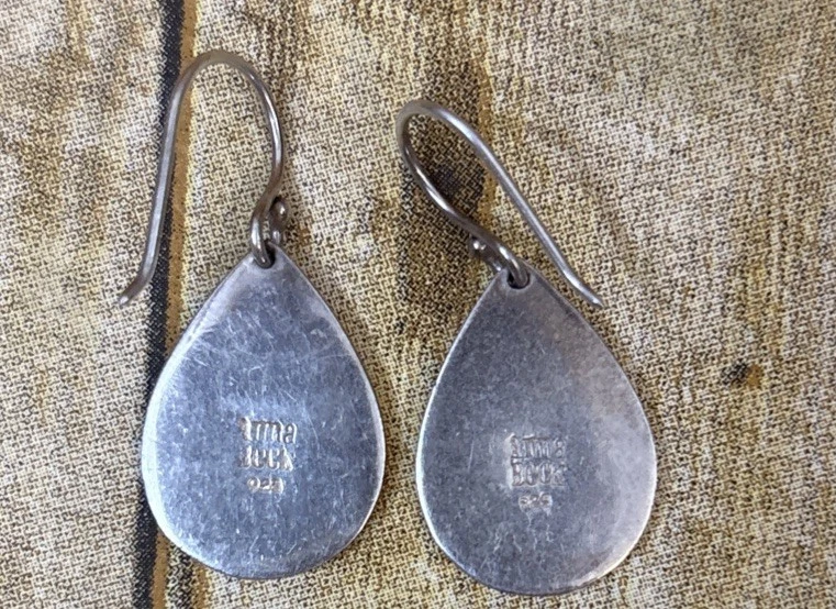 Anna Beck 耳环纯银 925 18K GF 镀金圆点吊坠签名 — 第 4/4 张图片