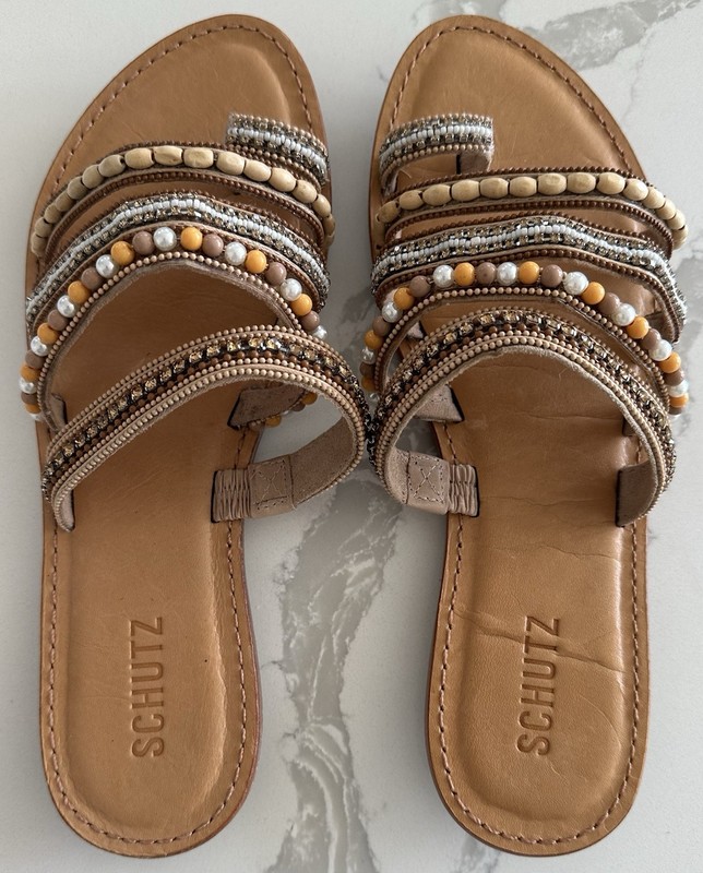 NWB Schutz Jade Beaded & Rhinestone Women's Sandals Size 10B