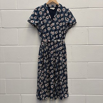 Seasalt Cornwall Top Terrace Dress UK 14 Blue Floral Cotton Midi Tea Dress