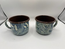 ARTESANO Enamelware  2 Hand-Painted Blue & White CUPS 22oz Columbia 100% Steel