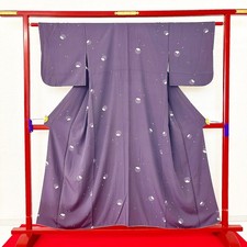 Japanese Kimono 'KOMON' Polyester/Purple/Flower/Traditional/Length:158cm N1012