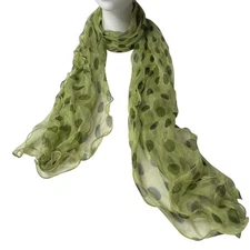 Sheer Polka Dot Scarf Green Ruffled Lightweight Chiffon Retro Funky Groovy