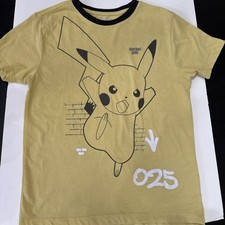 Boys Youth Large Pikachu Pok mon Short Sleeve Shirt Yellow Black