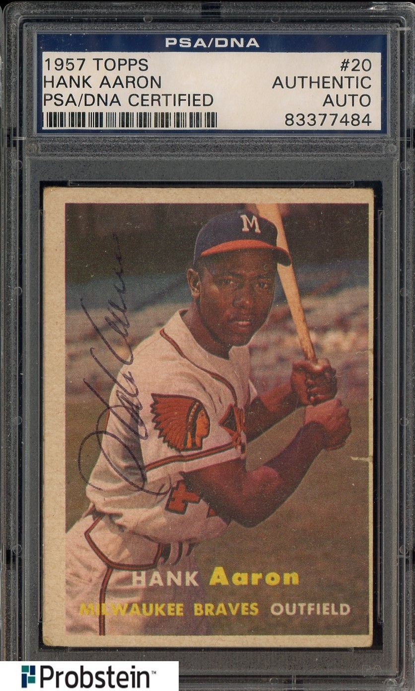 Hank Aaron HOF Signed 1957 Topps #20 Milwaukee Braves PSA/DNA AUTO