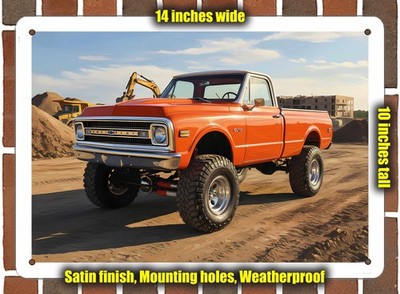 Metal Sign - 1969 Chevrolet C 10 4x4 Pickup Truck Oil Painting - 14x10