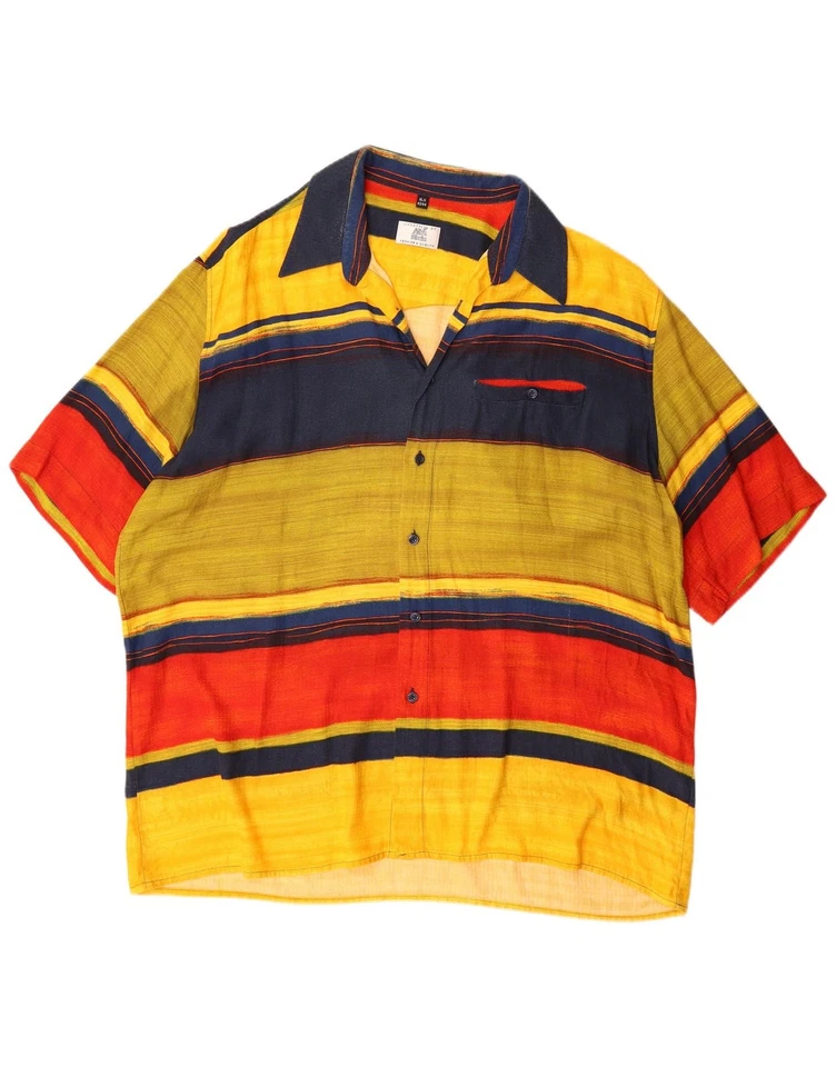 ALBA MODA Mens Short Sleeve Shirt XL Yellow Striped Viscose CK07 - Image 3 of 4