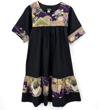 VTG RHC Made In Hawaii MuuMuu Size L House Dress Floral Crane Print Knee Length