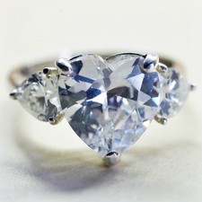Size 5, Vintage sterling silver handmade ring, engagement ring with heart cz