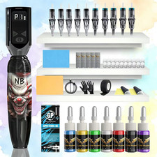 Tattoo Kit, 1100mAh LCD Power, Mixed Cartridge Needles Color Ink for Body Art