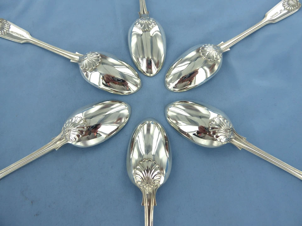 ANTIQUE SET OF 6 STERLING SILVER FIDDLE THREAD &SHELL DESSERT SPOONS.LONDON 1838 - Image 4 of 4