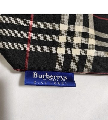 Burberry Blue Label Checkered Tote Bag Black White Red Zip Women's