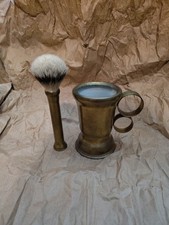 Vintage Brass Shave Brush With Mug New Silver Tip Badger Knot