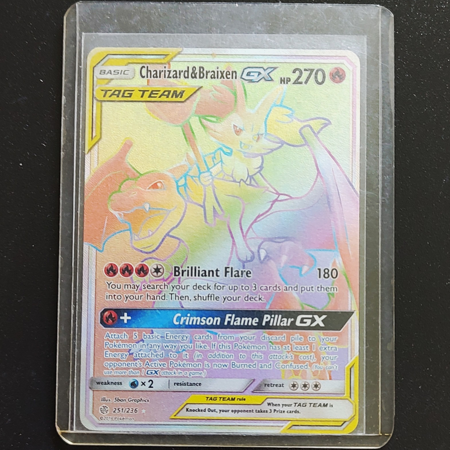 Pokemon TCG Charizard & Braixen GX 251/236 Cosmic Eclipse Secret Holo TAG TEAM